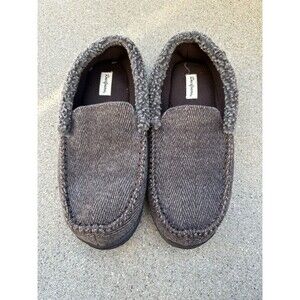 Dearfoams Mens Brown Herringbone Moccasin Slippers Memory Foam Size L 11-12 NEW